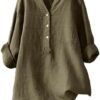 4141B1XHzNL._AC_.jpg Linen Shirts for Women Summer Beach 3/4 Length Sleeve V Neck Button Tops Dressy Casual Tunic Loose Blouse 2025