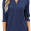 JomeDesign Womens Tops 3/4 Sleeve V Neck Shirts Dressy Casual Tunic Blouses Summer Tees