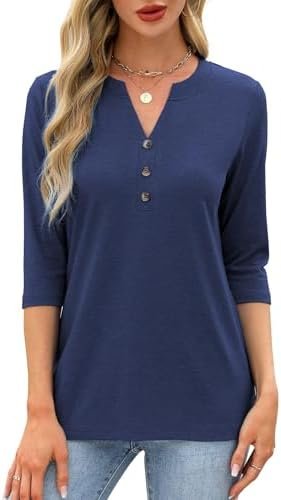 JomeDesign Womens Tops 3/4 Sleeve V Neck Shirts Dressy Casual Tunic Blouses Summer Tees