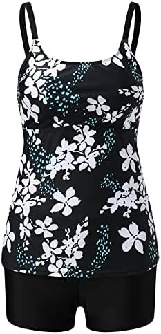 Women's Tankini Swimsuits Floral Print Two Piece Swimsuit Full Coverage Tank Top Tummy Control Bathing Suits
