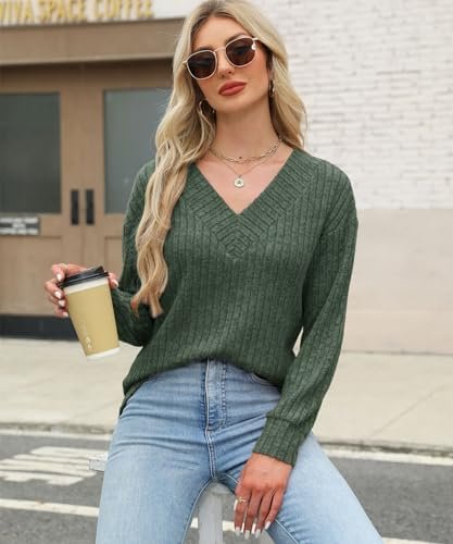 414RC5jbW0L._AC_.jpg Womens Tops Fall Fashion Sweaters Long Sleeve Shirts V Neck Sweatshirts Casual Loose Winter Clothes 2025