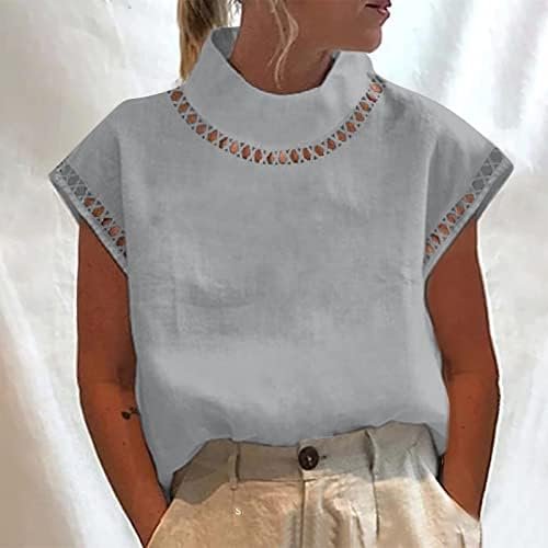 414uO6BlPLL._AC_.jpg Womens Tshirts Cotton Linen High Neck Cap Sleeve Shirt Summer Fashion Casual Cotton Linen Blouses Trendy Tops