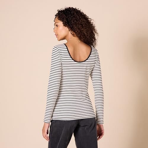 Amazon Essentials Women's Scoop Back Long Sleeve Slim-Fit Rib-Knit T-Shirt, Pack of 2