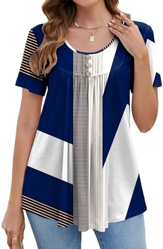 416LmJUp-SL._AC_.jpg BeadChica Women's Tunic Tops For Leggings Short Sleeve Shirts Botton Up Casual Ruched Blouses Clothes