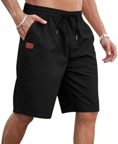 Generic Drawstring Cargo Shorts for Men Elastic Waist Shorts Casual Cotton Shorts Summer Lightweight Shorts with Pockets