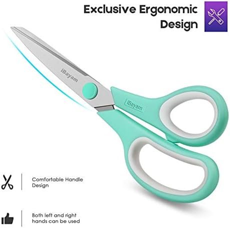 Scissors, iBayam 8" All Purpose Scissors Bulk 3-Pack, Ultra Sharp 2.5mm Thick Blade Shears Comfort-Grip for Office Desk Accessories Sewing Fabric Home Craft Teacher School Supplies, Right/Left Handed