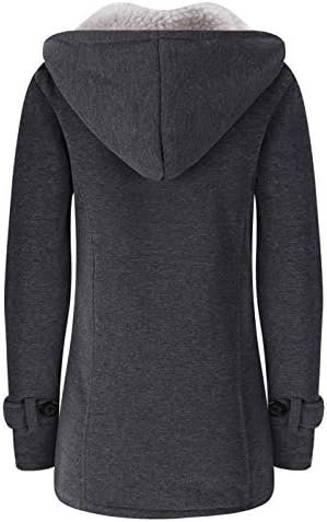 JiangWu Womens Fashion Horn Button Fleece Thicken Coat with Hood Winter Warm Jacket