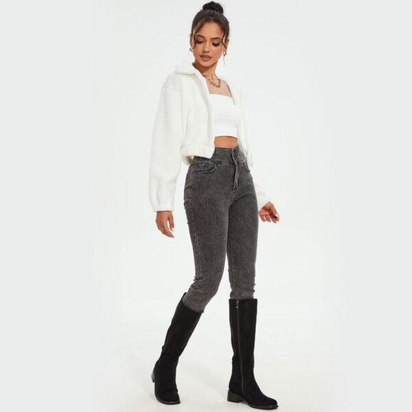 417sHzZ5HOL._AC_.jpg Knee High Boots Women Faux Leather Elastic Boots Low Heel Square Toe Side Zipper Fall Long Tall Boots for Women