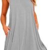 Summer Dresses for Women 2024 Casual Sleeveless Crewneck A-Line Mini Dress Loose Vacation Beach Sundress with Pockets