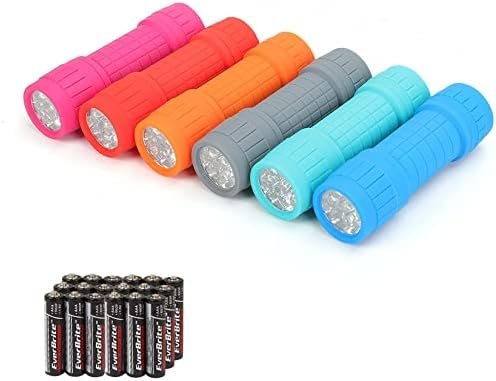 418T5WEIOuL._AC_.jpg EverBrite 9-LED Flashlight 6-Pack Impact Handheld Torch Assorted Colors with Lanyard 3AAA Battery Included (Hurricane Supplies, Camping, Hiking, Emergency, Hunting)