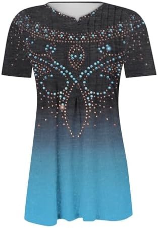 Summer Tops for Women 2025 Trendy Boho Floral Print Tunic Shirts Short Sleeve Button v Neck Tshirt Casual Loose Blouse