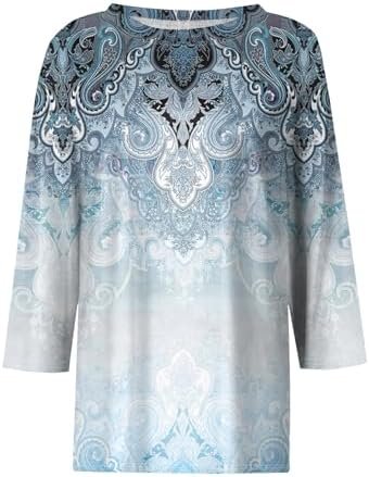 418Z2885GKL._AC_.jpg 3/4 Sleeve Cotton Tops for Womens Dressy Shirts Crewneck Tops,Women Tunic Casual Loose Fit Shirt Floral Print Blouse