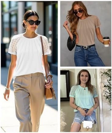 ATHMILE Womens Blouses Business Date Outfits Spring Summer Fall Work Tops Fashion Lace Short Sleeve Casual Shirts 2025