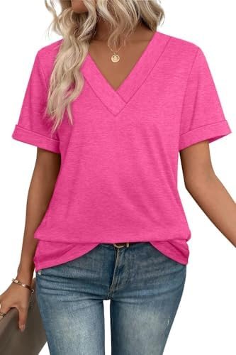 4195vvgj7pL._AC_.jpg WIHOLL Womens Summer Tops Short Sleeve Basic Casual V Neck T Shirts Trendy Fashion 2025