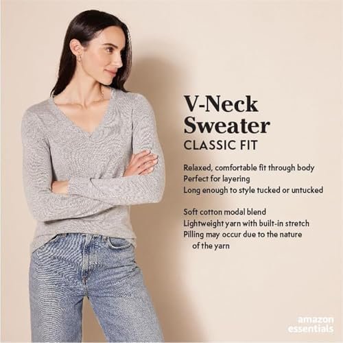 Amazon Essentials Women's Classic-Fit Lightweight Long-Sleeve V-Neck Sweater (Available in Plus Size)