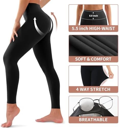 4 Pack Leggings for Women Butt Lift High Waisted Tummy Control No See-Through Yoga Pants Workout Running Leggings