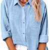 SMIDOW Womens Cotton Linen Button Down Shirt