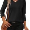 WIHOLL Womens Tops 3/4 Length Sleeve V Neck Casual Tunic Tops Basic Shirts Loose Fit Blouse