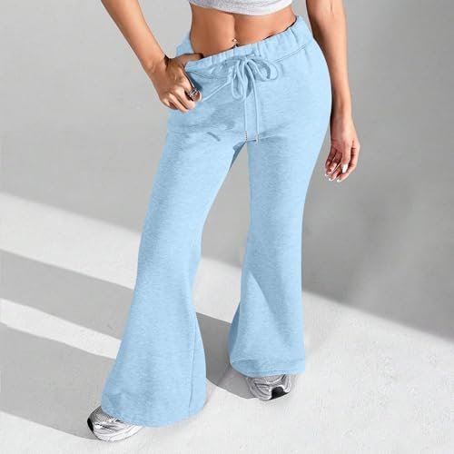 41BhGO6lS3L._AC_.jpg Baggy Flare Sweatpants Women Cotton Drawstring High Waisted Yoga Pants with Pockets Y2k Casual Flowy Wide Leg Pants