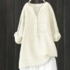 Linen Shirts for Women 2025 Buttons V Neck Cloths Long Sleeve Pockets Tshirt Trendy Dressy Blouses Casual Tunic Tops