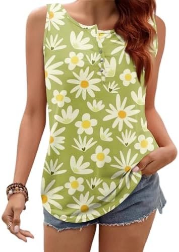 41C3HCh8pL._AC_.jpg Tank Tops for Women Summer V Neck Tops Casual Button Down Floral Printed Shirts Loose Fit Sleeveless Cute T Shirts