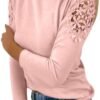 Generic Fall Shirts for Women 2024 Trendy Crew Neck Long Sleeves Blouses Tops Dressy Casual Lace Floral Shoulder Basic Shirt