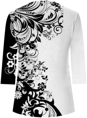 SHAOBGE Fall 3/4 Sleeve Tops for Women 2024 Floral Print Casual Shirts V Neck Button Oversized Comfy Lightweight Y2k Blouses