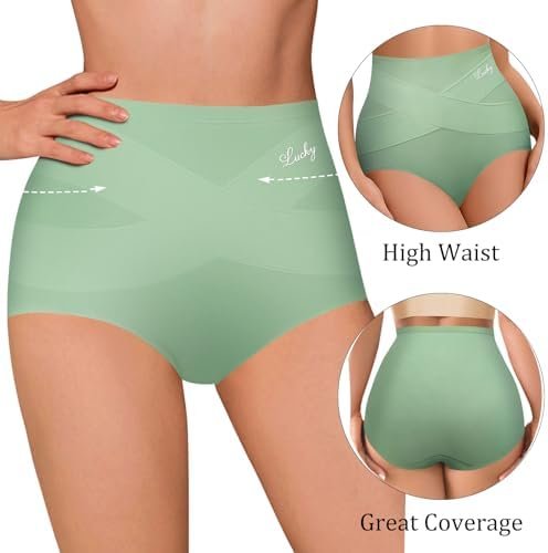 Women's High Waisted Underwear Slightly Tummy Control Cotton Panties Full Coverage Postpartum Briefs 4 Pack