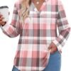 41DxdZN58L._AC_.jpg IN'VOLAND Womens Plus Size Long Sleeve Tops V Neck Plaid Roll Up Shirts Basic Casual Work Blouses