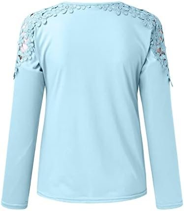 Generic Fall Shirts for Women 2024 Trendy Crew Neck Long Sleeves Blouses Tops Dressy Casual Lace Floral Shoulder Basic Shirt