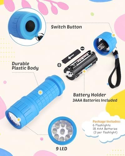 41FjiHxpArL._AC_.jpg EverBrite 9-LED Flashlight 6-Pack Impact Handheld Torch Assorted Colors with Lanyard 3AAA Battery Included (Hurricane Supplies, Camping, Hiking, Emergency, Hunting)