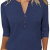JomeDesign Womens Tops 3/4 Sleeve V Neck Shirts Dressy Casual Tunic Blouses Summer Tees
