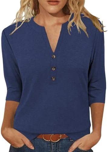 JomeDesign Womens Tops 3/4 Sleeve V Neck Shirts Dressy Casual Tunic Blouses Summer Tees