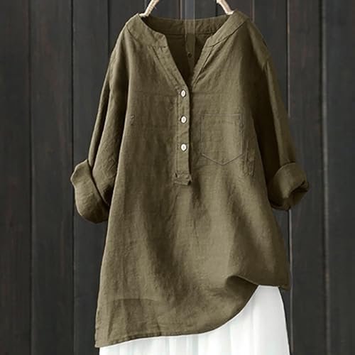 41G41uJE4gL._AC_.jpg Linen Shirts for Women Summer Beach 3/4 Length Sleeve V Neck Button Tops Dressy Casual Tunic Loose Blouse 2025