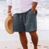 Muscularfit Men's Summer Casual Cotton Linen Shorts with Drawstring Elastic Waist, Beach Shorts with Pockets, Outdoor Fashion