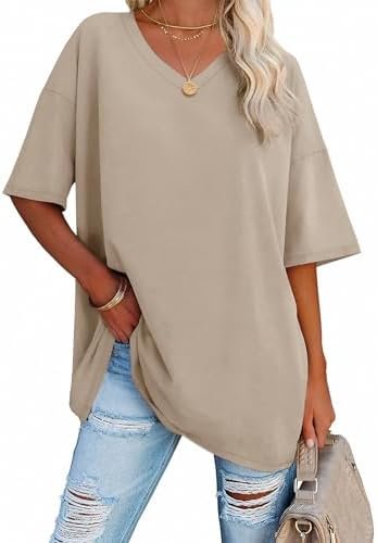 41GCj7IAbAL._AC_.jpg ATHMILE Womens Summer Oversized Shirts V Neck Plus Size Spring Workout Tops Beach Vacation 2025 Gym Clothes