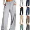 SHAOBGE Oversized Wide Leg Sweatpants Women Elastic Drawstring Straight Leg Sweatpants Low Waisted Baggy Lounge Pants Pocket