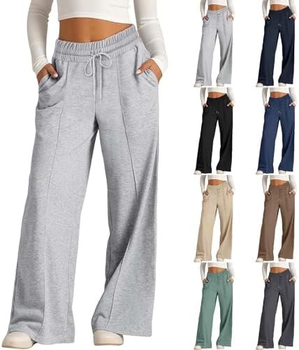 SHAOBGE Oversized Wide Leg Sweatpants Women Elastic Drawstring Straight Leg Sweatpants Low Waisted Baggy Lounge Pants Pocket