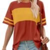 Angerella Womens Color Block Tops 2025 Summer Striped Short Sleeve T-Shirt Casual Crewneck Tunic Blouses Loose Fitted