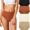 Women's Seamless Underwear High Waisted Tummy Control No Show Panties Full Coverage Stretch Briefs 4 Pack