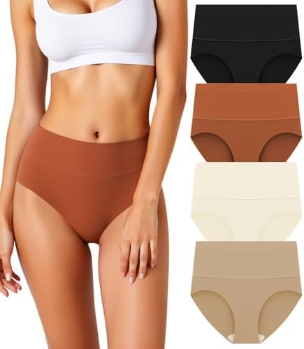 Women's Seamless Underwear High Waisted Tummy Control No Show Panties Full Coverage Stretch Briefs 4 Pack