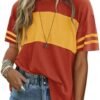 Angerella Womens Color Block Tops 2025 Summer Striped Short Sleeve T-Shirt Casual Crewneck Tunic Blouses Loose Fitted