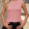 ZESICA Women's Summer Pleated Tank Top Sleeveless Crewneck Business Casual Loose Tops Shirts 2025 Fashion Clothes Outfits