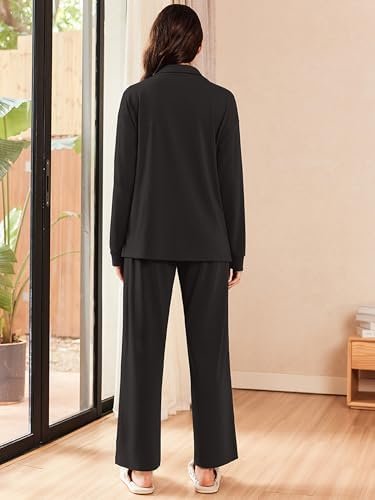 Ekouaer Lounge Sets for Women 2 Piece Outfits 2024 Long Sleeve Top with Pants Sweatsuit Tracksuit S-XXL