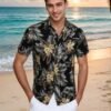 Mens Hawaiian Shirts Tops Short Sleeve Floral Button Down Beach Shirt Vintage Tropical Palm Summer Lightweight Blouses Male