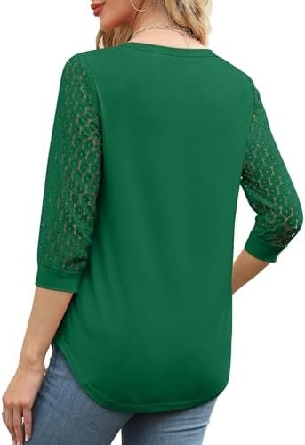 XIEERDUO 3/4 Length Sleeve Womens Tops V-Neck Lace Tunic Tops Business Casual Blouses 2025