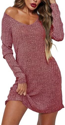 41IdY-k0TyL._AC_.jpg Ekouaer Womens Nightgown Long Sleeve Rib Knit Pajama Dress V Neck Soft Loungewear Sleepwear S-XXL