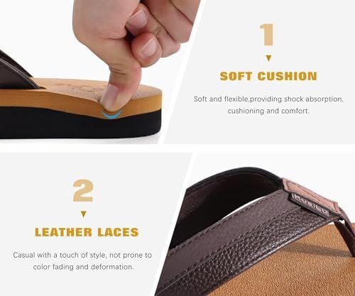 KuaiLu Men's Yoga Mat Leather Flip Flops with Arch Support Comfortable Cushion Walking Thong Sandals Slip On Indoor Outdoor