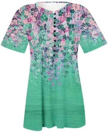 41JCSmSXR6L._AC_.jpg SHAOBGE Summer Tops for Women 2025 Trendy Boho Floral Print Tunic Shirt Short Sleeve Button v Neck Tshirt Casual Loose Blouse