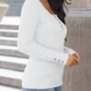 Kissfix Womens Long Sleeve Shirts Fall Clothes Henley Tops Business Casual Ribbed Blouses Fashion Trendy Outfits 2025